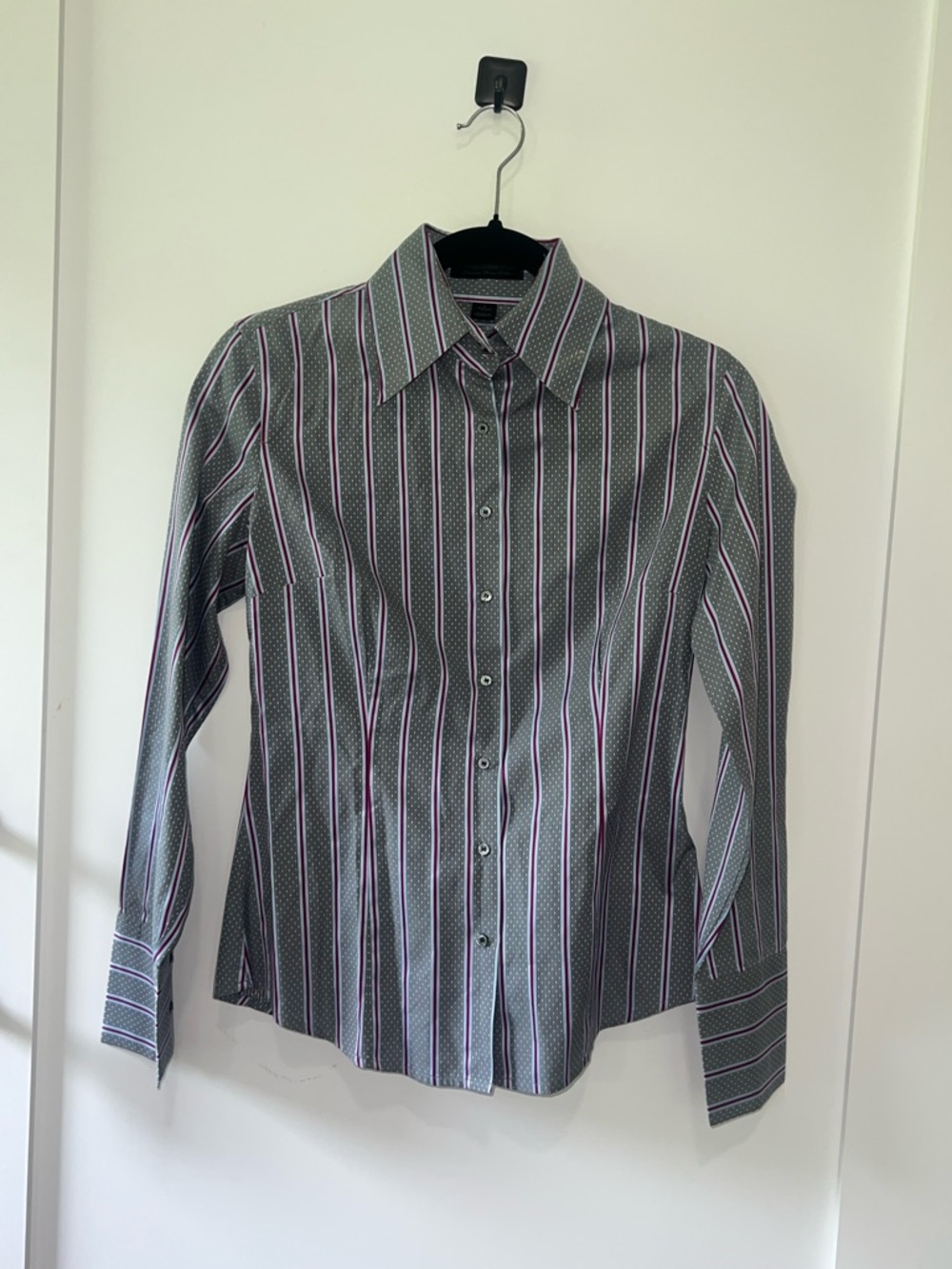 Express Design Studio Women's Classic Fit Grey Stripe Dress Shirt